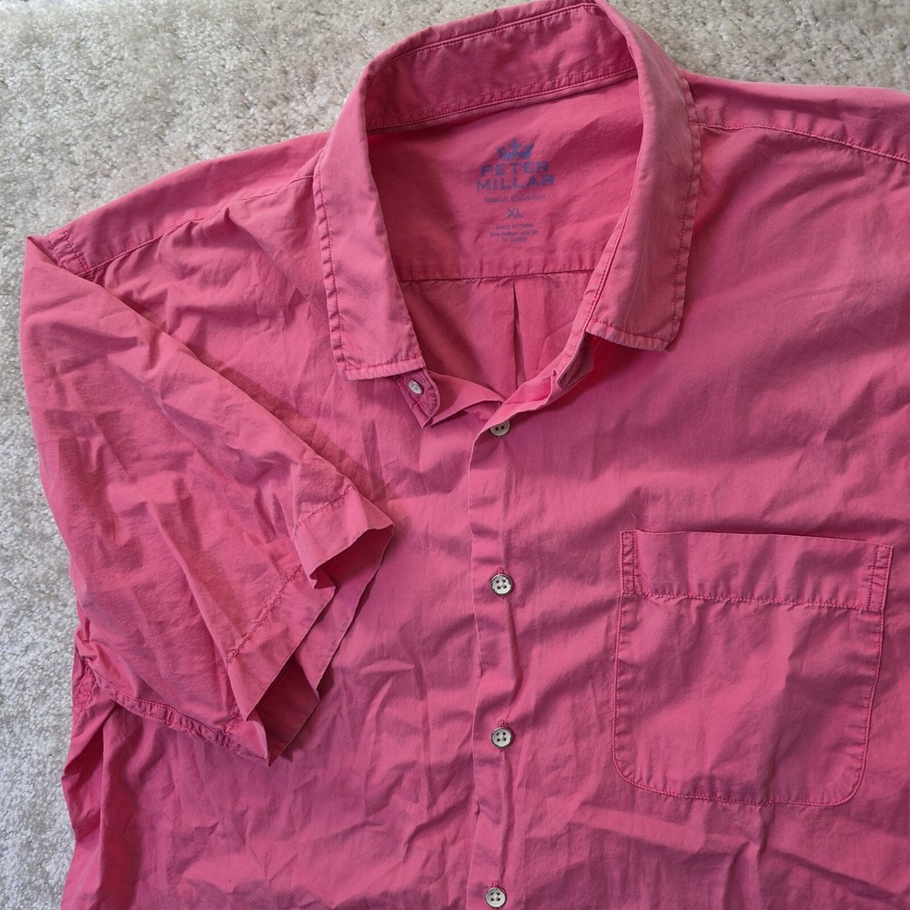 Peter Millar Shirt Mens XL Pink Cotton Silk Button Up Seaside Beach Camp Coastal